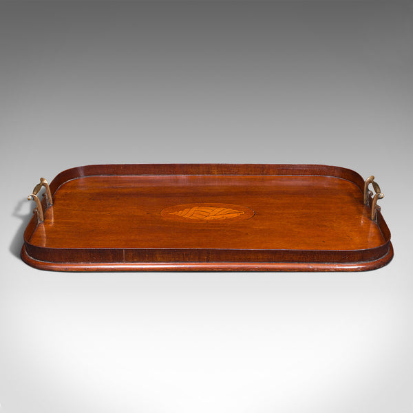 Antique Serving Tray, English, Mahogany, Inlay, Afternoon Tea, Victorian, C.1900