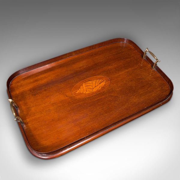 Antique Serving Tray, English, Mahogany, Inlay, Afternoon Tea, Victorian, C.1900
