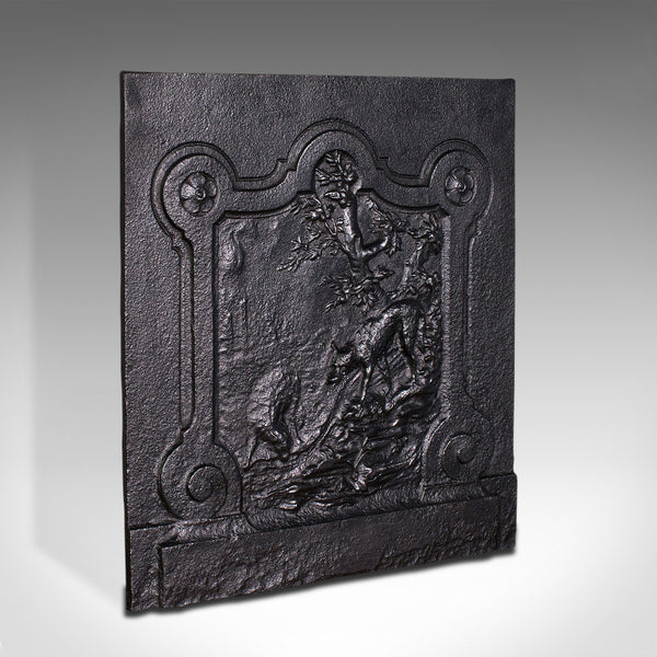 Antique Decorative Fire Back, German, Cast Iron, Fireplace, Black Forest, C.1850