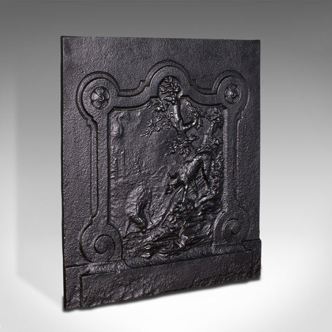 Antique Decorative Fire Back, German, Cast Iron, Fireplace, Black Forest, C.1850