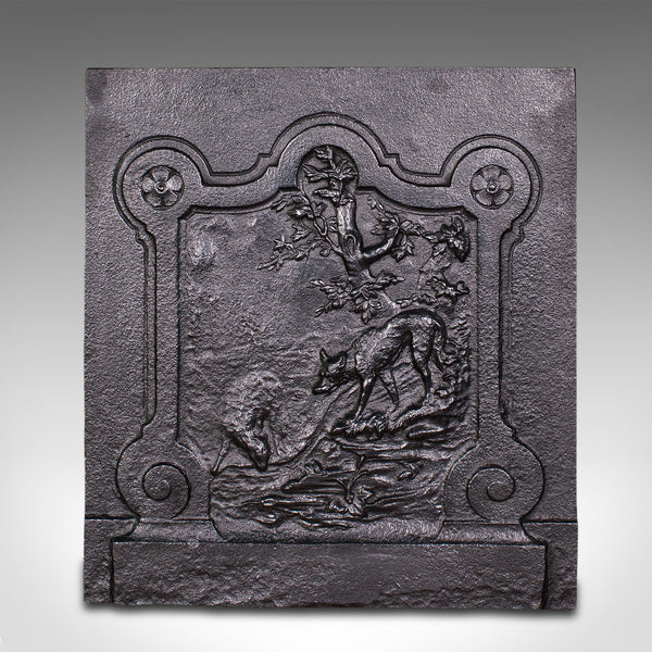 Antique Decorative Fire Back, German, Cast Iron, Fireplace, Black Forest, C.1850