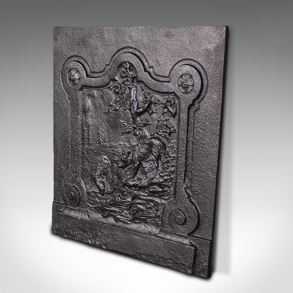 Antique Decorative Fire Back, German, Cast Iron, Fireplace, Black Forest, C.1850