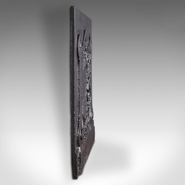 Antique Decorative Fire Back, German, Cast Iron, Fireplace, Black Forest, C.1850
