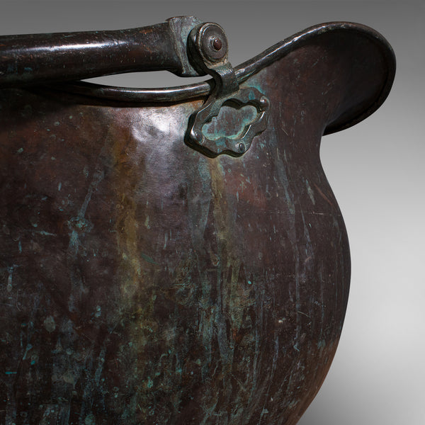 Large Antique Coal Bucket, English, Weathered Copper, Fireside Scuttle, Georgian