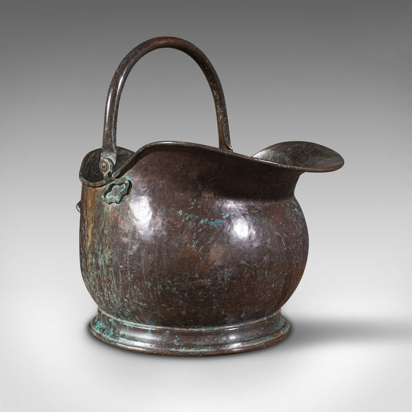 Large Antique Coal Bucket, English, Weathered Copper, Fireside Scuttle, Georgian