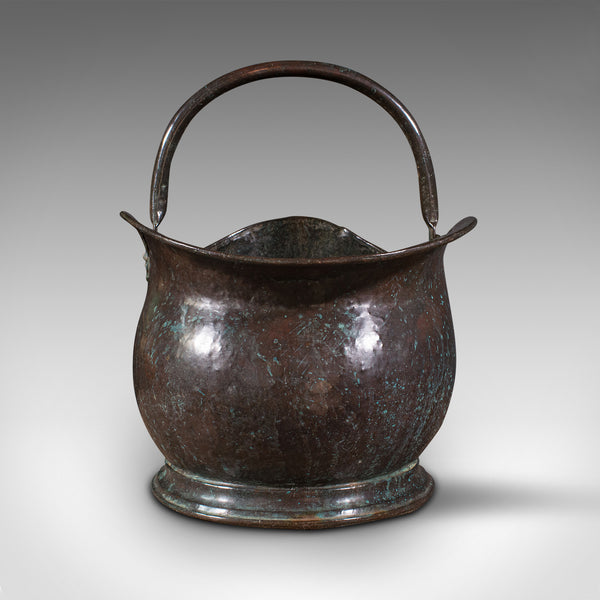 Large Antique Coal Bucket, English, Weathered Copper, Fireside Scuttle, Georgian