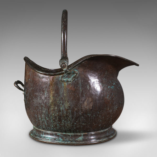 Large Antique Coal Bucket, English, Weathered Copper, Fireside Scuttle, Georgian