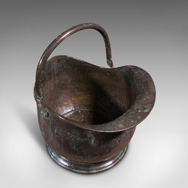 Large Antique Coal Bucket, English, Weathered Copper, Fireside Scuttle, Georgian