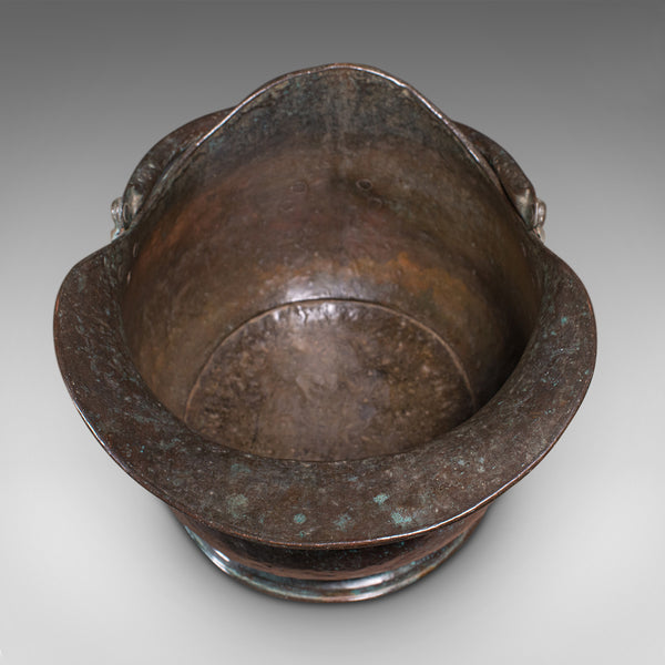Large Antique Coal Bucket, English, Weathered Copper, Fireside Scuttle, Georgian