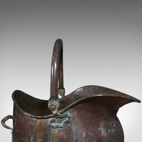 Large Antique Coal Bucket, English, Weathered Copper, Fireside Scuttle, Georgian
