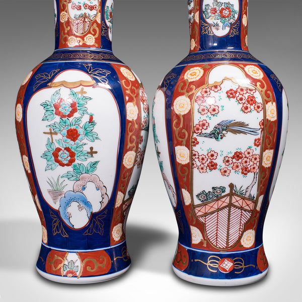 Pair Of Vintage Flower Vases, Chinese, Display Urn, Imari Revival, Late 20th.C