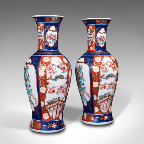 Pair Of Vintage Flower Vases, Chinese, Display Urn, Imari Revival, Late 20th.C