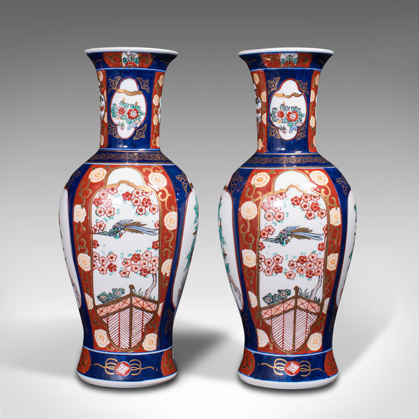 Pair Of Vintage Flower Vases, Chinese, Display Urn, Imari Revival, Late 20th.C