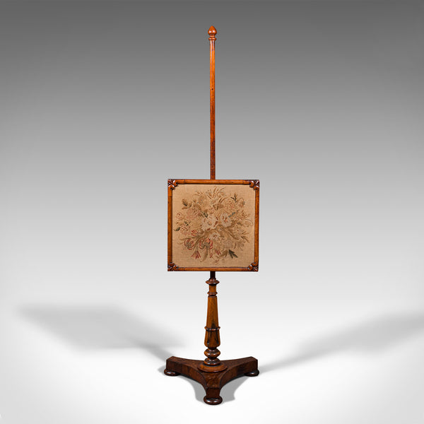 Antique Adjustable Pole Screen, English, Fireside Panel, Tapestry, Regency, 1820