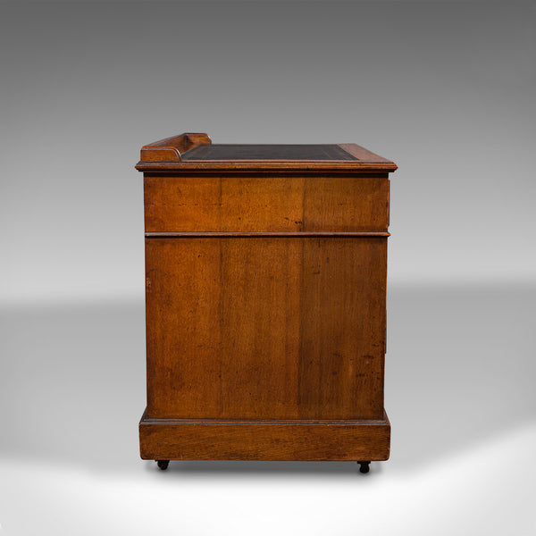 Antique Pedestal Desk, English, Oak, Leather, Writing Table, Victorian, C.1880