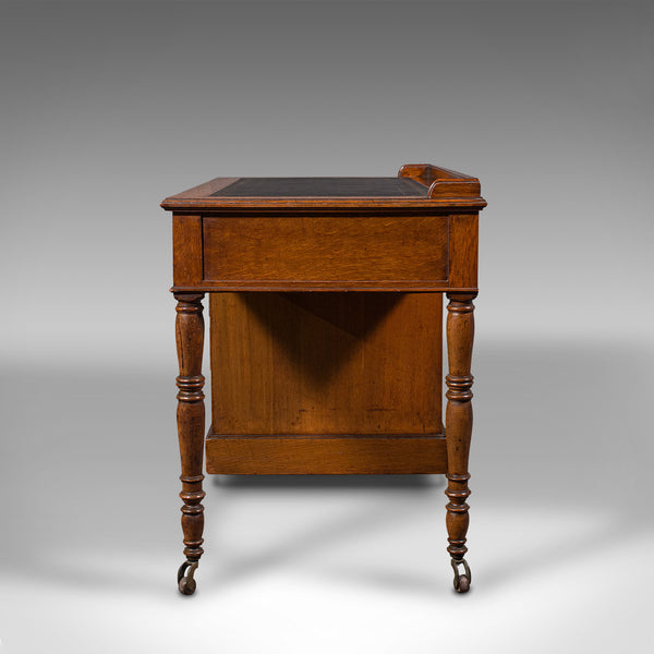 Antique Pedestal Desk, English, Oak, Leather, Writing Table, Victorian, C.1880