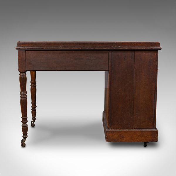 Antique Pedestal Desk, English, Oak, Leather, Writing Table, Victorian, C.1880