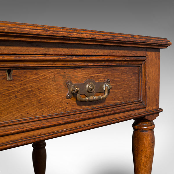 Antique Pedestal Desk, English, Oak, Leather, Writing Table, Victorian, C.1880