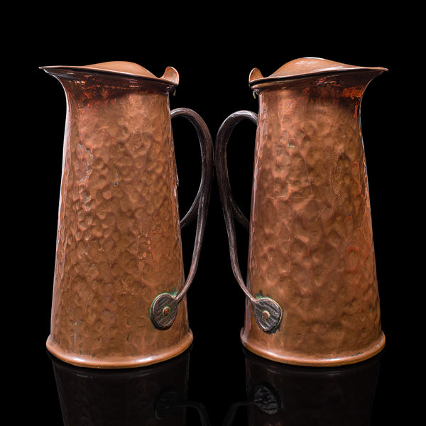 Pair Of Antique Serving Jugs, English, Copper, Ewer, Arts and Crafts, Victorian