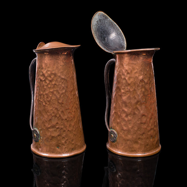 Pair Of Antique Serving Jugs, English, Copper, Ewer, Arts and Crafts, Victorian