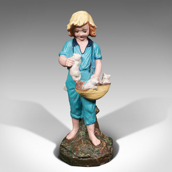 Antique Farm Girl Figure, French, Decorative Statue, Provincial, Late Victorian