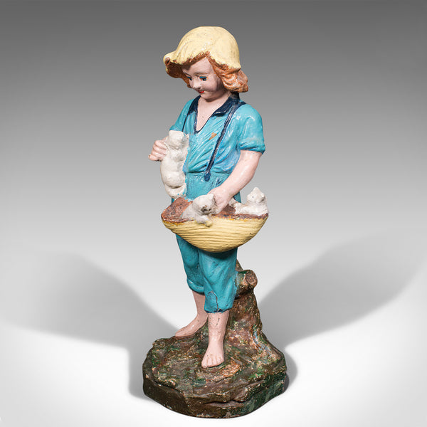 Antique Farm Girl Figure, French, Decorative Statue, Provincial, Late Victorian