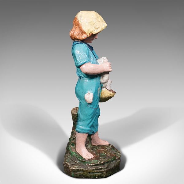 Antique Farm Girl Figure, French, Decorative Statue, Provincial, Late Victorian