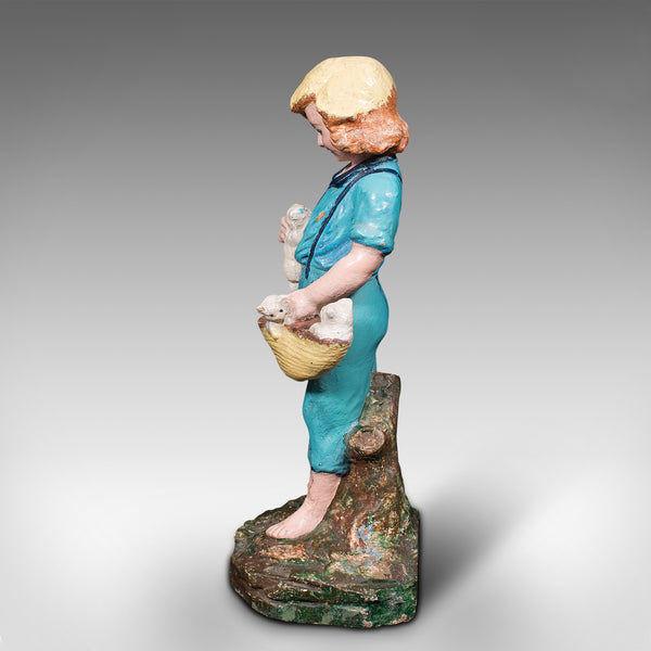 Antique Farm Girl Figure, French, Decorative Statue, Provincial, Late Victorian