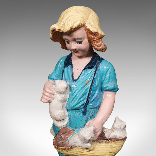 Antique Farm Girl Figure, French, Decorative Statue, Provincial, Late Victorian