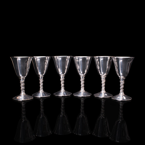 Set Of 6 Vintage Sherry Goblets, Spanish, Silver Plate, Celebration Liqueur Tot