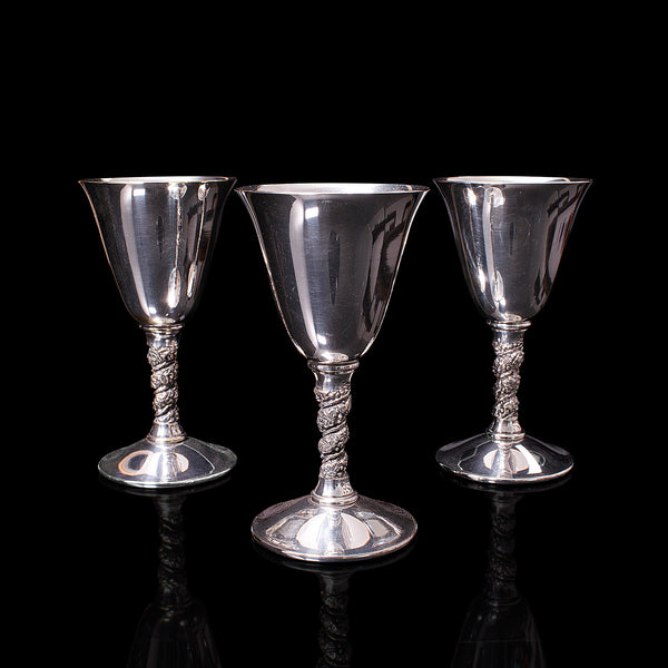 Set Of 6 Vintage Sherry Goblets, Spanish, Silver Plate, Celebration Liqueur Tot