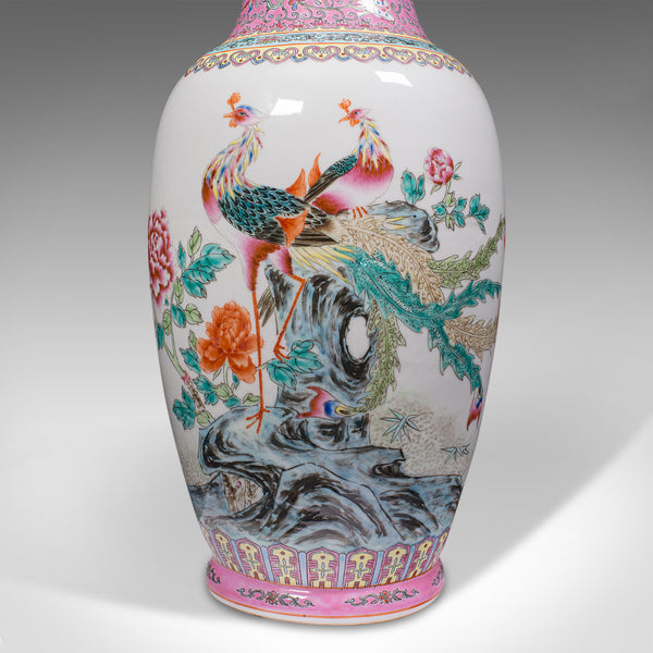 Tall Vintage Peacock Vase, Chinese, Ceramic, Decorative, Baluster Urn, Art Deco