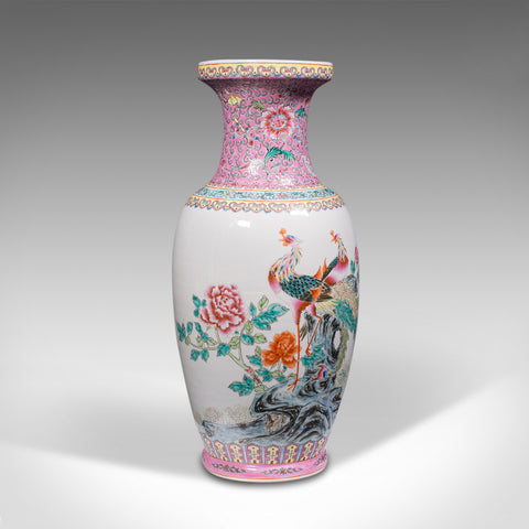 Tall Vintage Peacock Vase, Chinese, Ceramic, Decorative, Baluster Urn, Art Deco