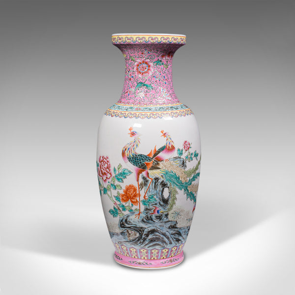 Tall Vintage Peacock Vase, Chinese, Ceramic, Decorative, Baluster Urn, Art Deco