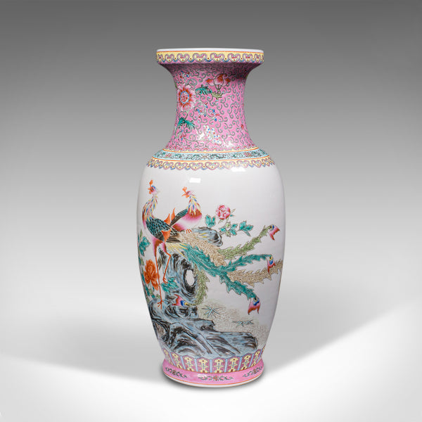 Tall Vintage Peacock Vase, Chinese, Ceramic, Decorative, Baluster Urn, Art Deco