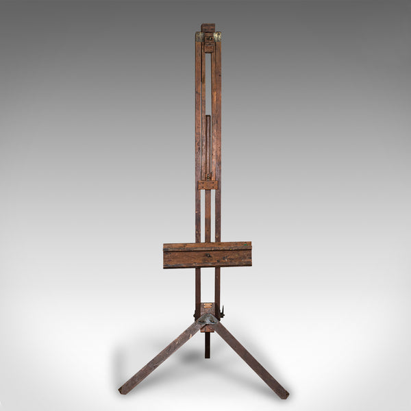 Large 8 Foot Antique Adjustable Artist's Easel, English, Pitch Pine, Victorian
