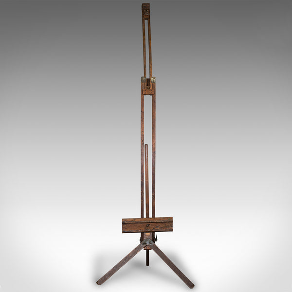 Large 8 Foot Antique Adjustable Artist's Easel, English, Pitch Pine, Victorian