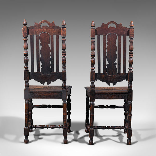 Antique Carved Hall Chairs, Scottish, Oak, Decorative, Side Seat, Victorian