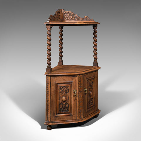 Antique Corner Whatnot, English, Light Oak, Display Cabinet, Victorian, C.1880