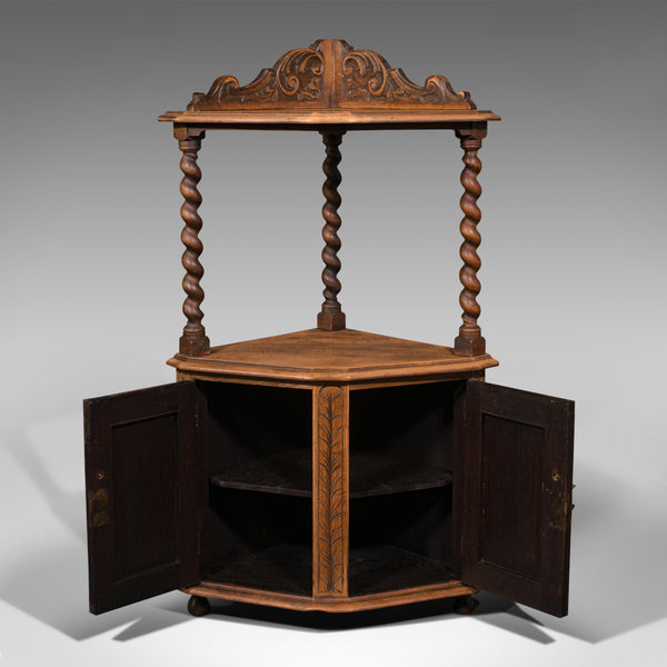 Antique Corner Whatnot, English, Light Oak, Display Cabinet, Victorian, C.1880