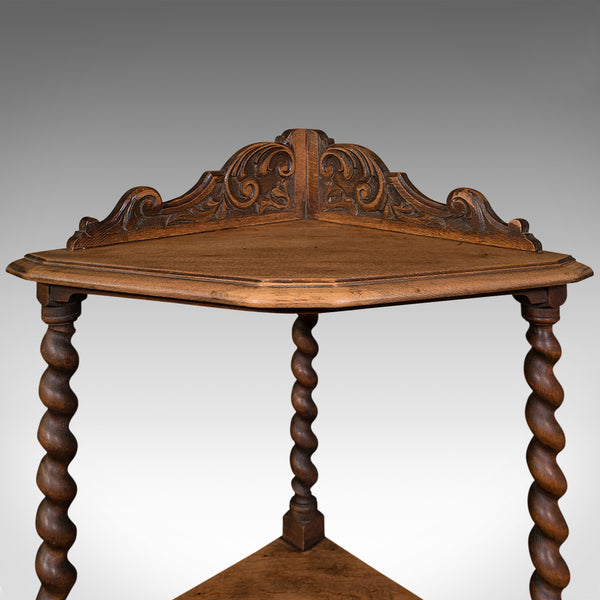Antique Corner Whatnot, English, Light Oak, Display Cabinet, Victorian, C.1880