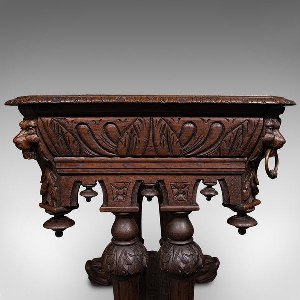 Antique Gothic Side Table, Scottish, Oak, Correspondence Desk, Victorian, C.1880