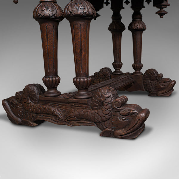 Antique Gothic Side Table, Scottish, Oak, Correspondence Desk, Victorian, C.1880