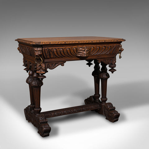 Antique Gothic Side Table, Scottish, Oak, Correspondence Desk, Victorian, C.1880
