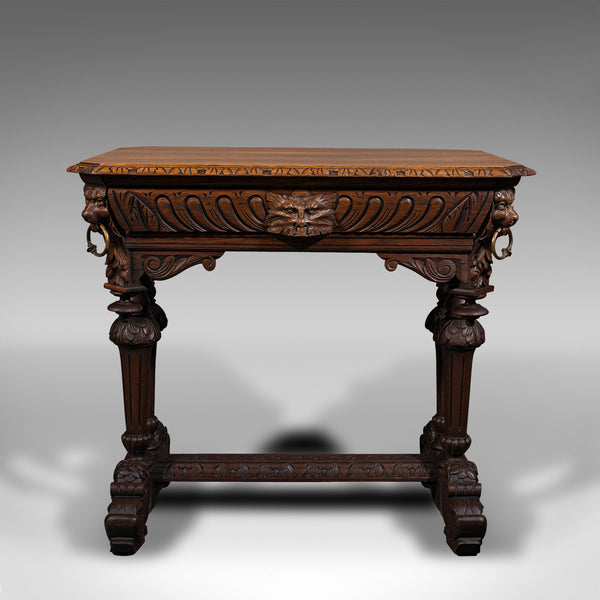 Antique Gothic Side Table, Scottish, Oak, Correspondence Desk, Victorian, C.1880