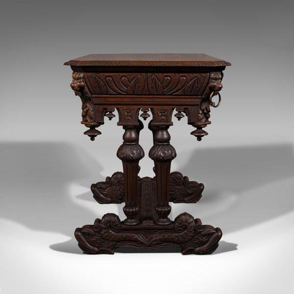 Antique Gothic Side Table, Scottish, Oak, Correspondence Desk, Victorian, C.1880