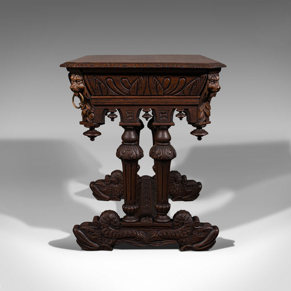 Antique Gothic Side Table, Scottish, Oak, Correspondence Desk, Victorian, C.1880
