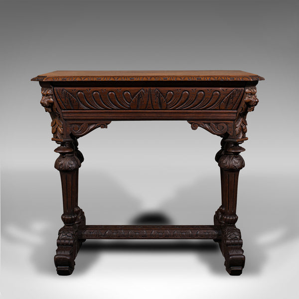 Antique Gothic Side Table, Scottish, Oak, Correspondence Desk, Victorian, C.1880