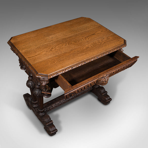 Antique Gothic Side Table, Scottish, Oak, Correspondence Desk, Victorian, C.1880