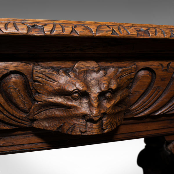 Antique Gothic Side Table, Scottish, Oak, Correspondence Desk, Victorian, C.1880